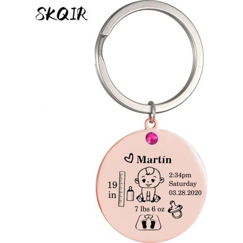 Boy Baby keychain custom key chain custom name height weight date stainless steel Keyring mom dad jewelry personalized gift