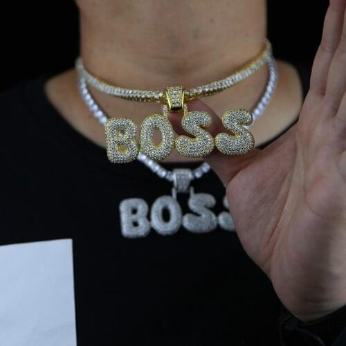 Hip Hop Jewelry Statement BOSS Letter Pendants Necklaces Women Men Party Fashion Long cz tennis Chain Gold color Necklace