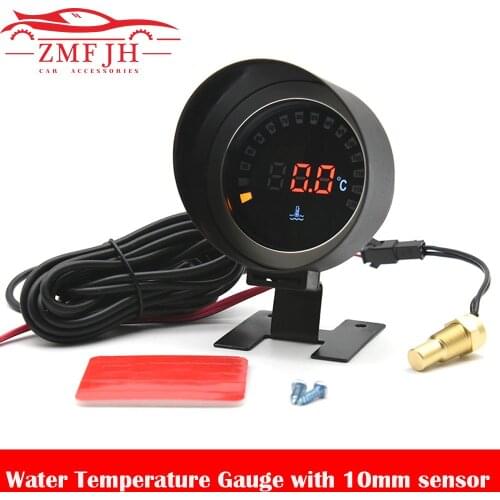 LCD Digital Electric Water temperature Gauge + 10mm water temp sensor adapter Temperature Meter 12V for Car Motorcycle kit black
