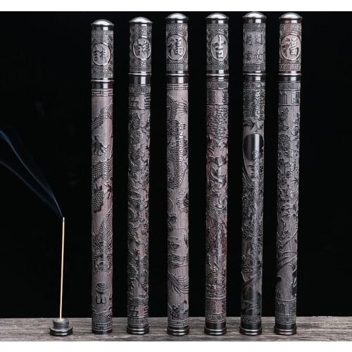 F Hight Quality Ebony Wood Stick Incense Tube Carved Thread Mouth Pulling Anti Elastic Incense Holder Temple Incense Storage Box