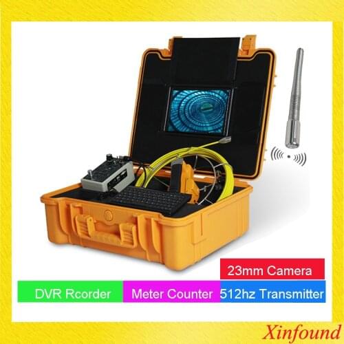 Long Spring 512Hz Transmitter Self Leveling Sewer Drain Pipe Inspection 23 Camera with DVR Recorder 7 Inch Monitor Meter Counter