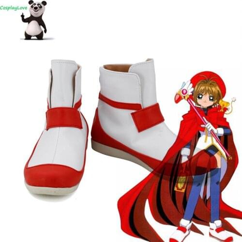Cardcaptor Sakura Sakura Kinomoto White Red Shoes Cosplay Long Boots Leather Custom Made For Party Christmas Halloween