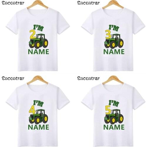 Farm Tractor Car Cartoon Boys T shirt 1 2 3 4 5 6 7 8 9 Years Birthday Customize Name Kids T-shirts Baby Party Clothes,HKP2487