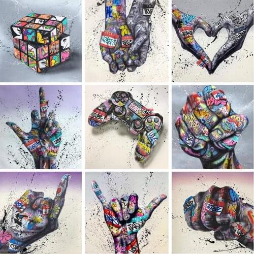 Graffiti Art Abstract Love Hand In Hand Diamond Painting Diamond Inlaid Diamond Mosaic DIY Full Diamond Embroidery Home Decor