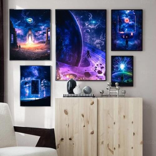 Hd Prints Space Canvas Painting Wall Art Modular Planet Scenery Astronaut Poster Home Decor Bedside Background Pictures No Frame