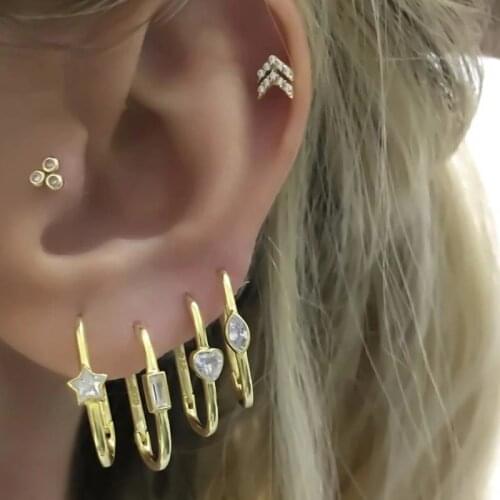 Classic Geometric Fashion Women Jewelry Heart Star Tear Drop CZ Rectangle Huggie Hoop Bling Cubic Zircon Multi Piercing Earring