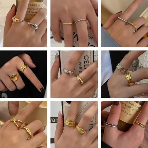 PONYKISS Trendy S925 Sterling Silver Star Geometry wave cross Adjustable Ring for Women Party Fine Jewelry wholesale Accessory