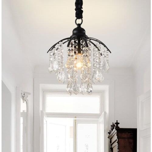 Corridor Hallway chandelier American Retro Vintage Small Chandelier Black Color E27 Bulb Candle Crystal Chandelier Lighting