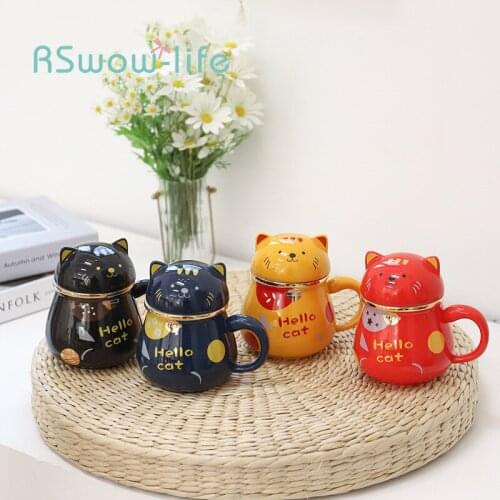 Creative Cute Cat Ceramic Cup with Handle with Lid and Tea Leaking Tea Cup Ceramic Mug Mugs Coffee Cups Cat Mug Cute Cup