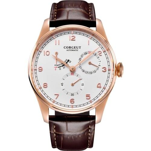 Corgeut 2020 New Mens White Dial Full calendar Gold case Automatic Mechanical Watch man Waterproof Power reserve Automatic Clock