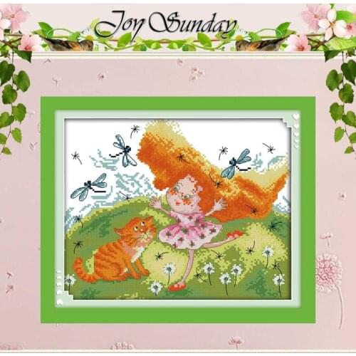 Red hair girl and cat counted Cross Stitch 11CT 14CT counted Cross Stitch Set DIY Cross-stitch Kit Embroidery Needlework