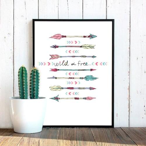 Feather Arrows Prints Wall Art Picture Decor , Wild And Free Arrow Art Canvas Painting Print Tribal Poster Home Wall Decoration