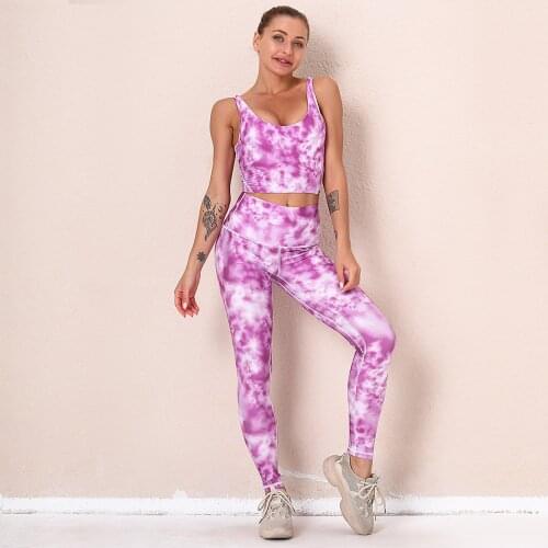 New Tie-dye Calzas Deportivas Mujer Fitness Printing Yoga Sets High Waist Fitness Clothing Buttocks Sexy Sport Clothes For Women