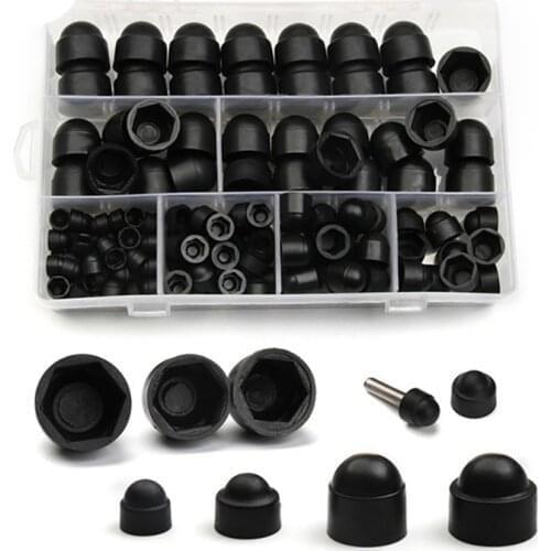New 145Pcs Rubber Hex Nut Cover Black Protective M4-M12 Bolt Cap Protection Caps Covers Exposed Hexagon Plastic