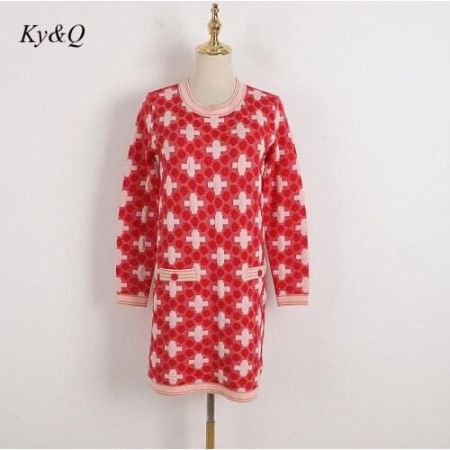 2021 Autumn Winter Vintage Loose Dress Women Rhomboid Contrast Color Long Sleeve Knitted Dresses Female Christmas Clothing