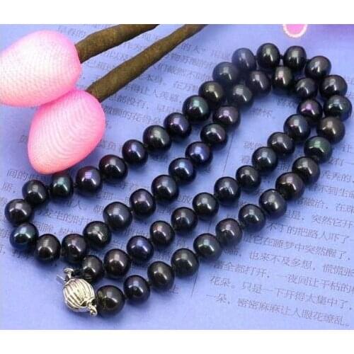 Free shipping >>>>noble jewelr 8-9mm Black freshwater pearl necklace 18 inch DIY women hot sale jewelry