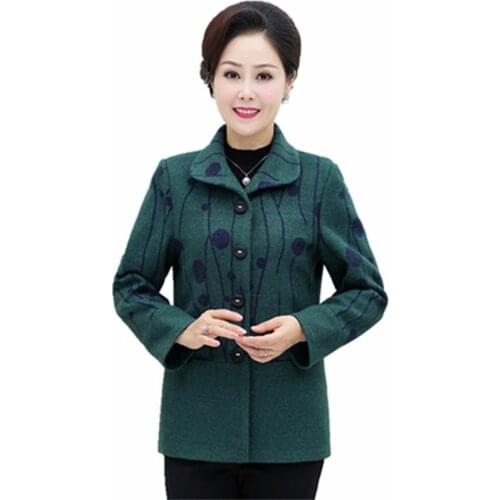 Middle-aged women coat 2019 Autumn Winter New Large Size 5XL Printing Blended Wool Jacket Fashion Slim Short Woolen Outerwear