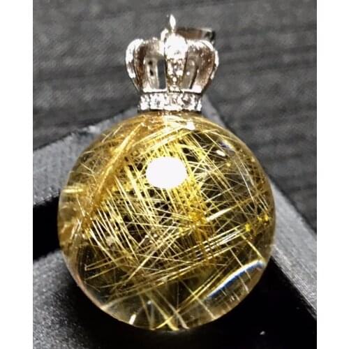 Natural Gold Rutilated Quartz Crystal 18mm Titanium Pendant Sphere Ball Women Necklace Pendant Jewelry AAAAA Certificate