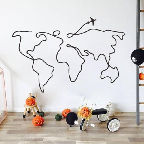 Simple style line wall stickers Travel world stickers Living room bedroom home decoration Waterproof poster