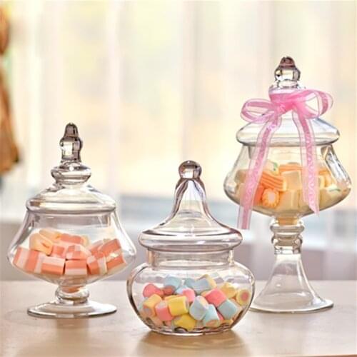 European transparent handmade Glass Candy Jar glass storage tank storage bottles dust-proof with lid glass container home decor