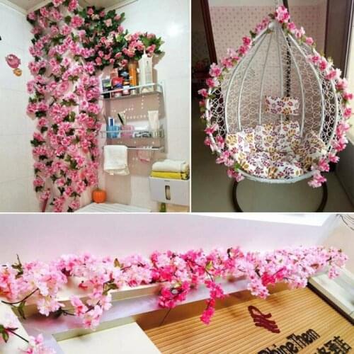Romantic Cherry Blossoms Flower Vines Wedding Layout Arch Decor Garland Artificial