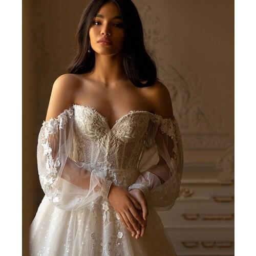 Luxury Wedding Dresses Sparky Glitter Long Sleeve Lace Bride Dress 2021 Vestidos de Noiva Vintage Princess Gothic Wedding Gowns