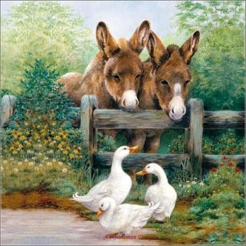 Counted Cross Stitch Kits Needlework Embroidery - 14 ct Aida DMC Color DIY Arts Handmade Home Decor -Three Ducks and Two Donkeys