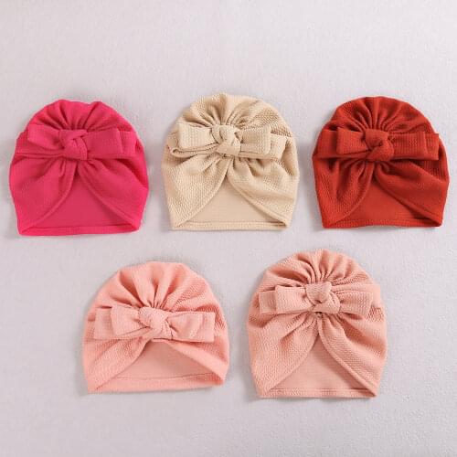 5Pcs Baby Turban Hats Waffle Cotton Fabric Bow Knot Headband Baby Infant Hair Accessories Head Wraps Soft Cute Toddler Cap