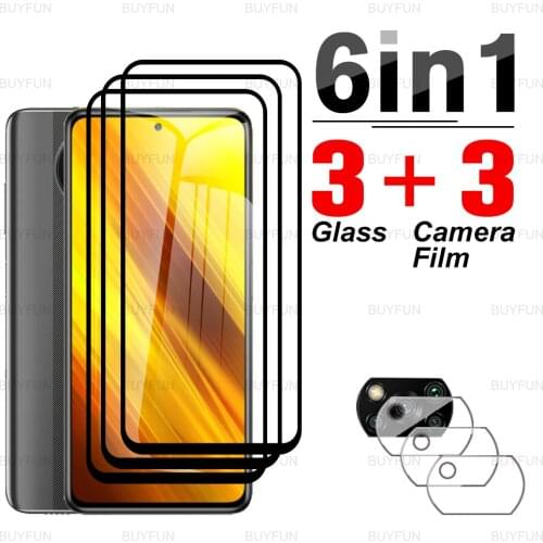 Black edge glass For Poco X3 6.67'' 6in1 full cover front tempered glass for xiaomi poco x3 m3 pro poko x3nfc x3gt f3 lens film