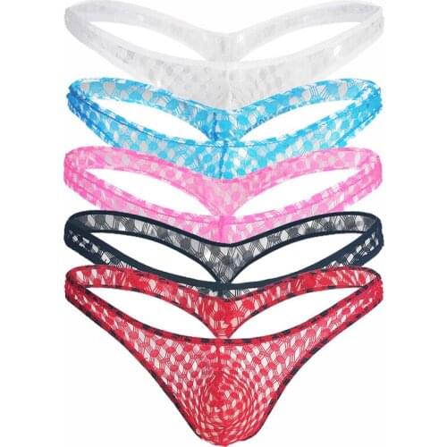 5PCS/Lot Sexy Mens Thongs Underwear Gay Jockstrap Mesh See Through Mens Lingerie Sexy Soft G-String Bikini Underpants Panties