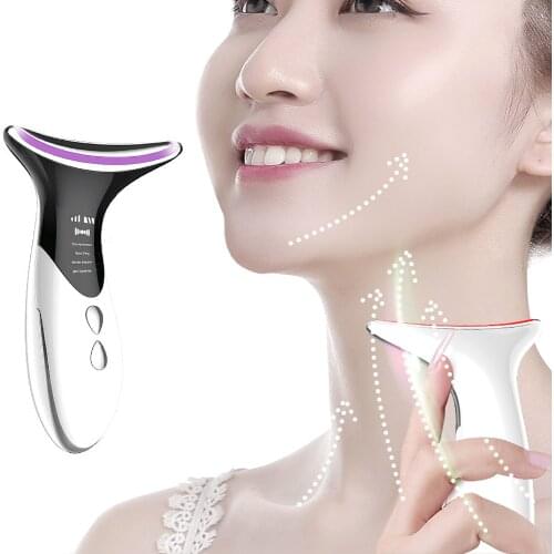 LED Photon Heat Therapy Face Lift Devices Facial Vibration Massager Beauty Machine Anti Wrinkle Double Chin Skin EMS Tightening