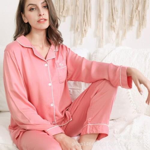 Spring Couple Silk Home Suit Long Sleeve Solid Pajama Set Turn-down Collar Loungewear Pyjamas Women and Men Satin Pajamas 2 Sets