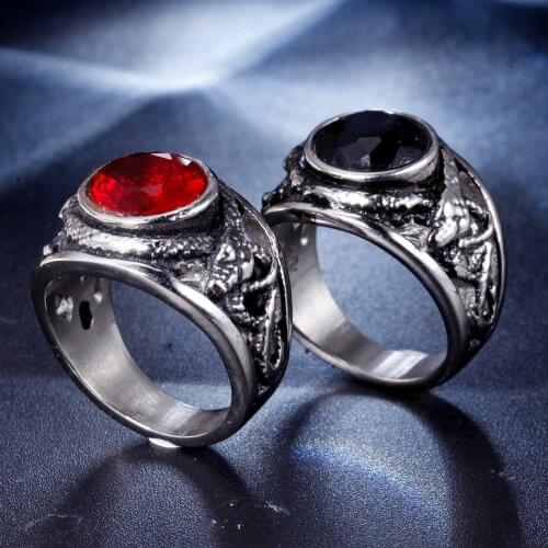 Domineering 316L Stainless Steel Gems Stone Snake Rings Vintage Punk Mens Rings Black Onyx Wedding Rings Retro Jewelry