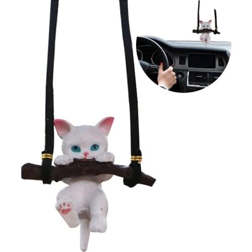 Auto Rearview Mirror Swing Cat Pendant Interior Ornaments for Car Decoration Birthday Presents for Women Girls G5AD