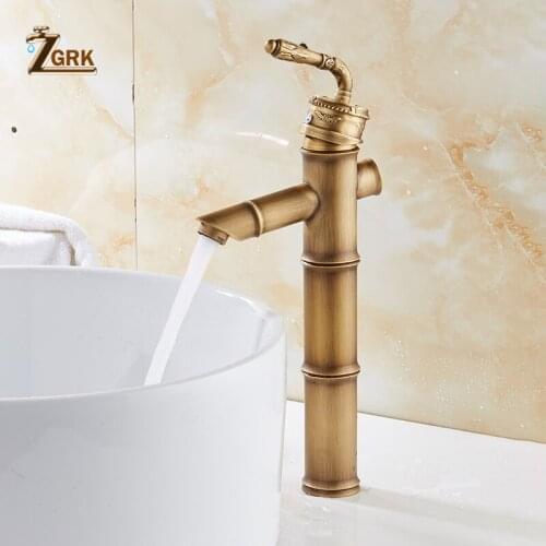 ZGRK Basin Faucets Single Handle Antique Brass Hot Cold Mixer Taps Antique luxury Gravity Casting Deck Mounted Sink Tap Classic