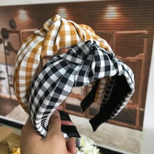 2020 Hot Sale Korean Retro Middle Knotted Headband Simple Elegant Lattice Wide-Brimmed Hair Accessories Woman Fashion Jewelry