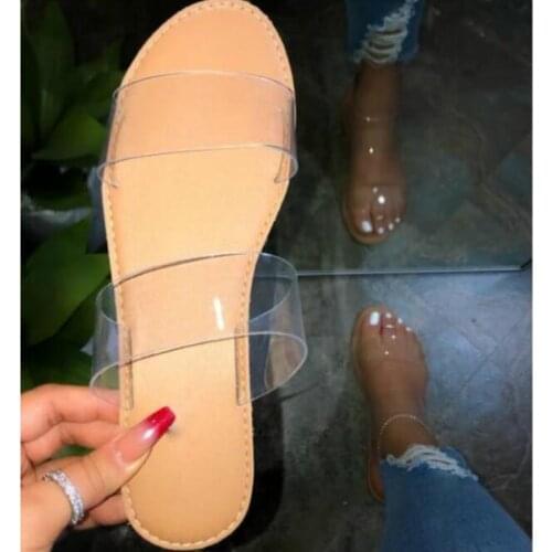 Plus Size 37 41 Fashion Transparent Women Mules Shoes Flat Heel Slides Summer Ladies Slippers Solid Wholesale Sandalias Mujer