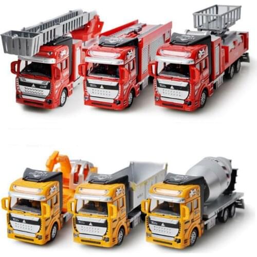 1:48 Alloy Excavator Fire Truck Pull Back Toy Car Model Vehicle Kids Boy Gifts