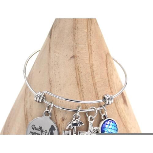 10PCS Stainless Steel Mermaid Bangle Really A Mermaid Bracelet Charm Bracelet Bangle summer bracelets Jewelry Bijoux Pulsera