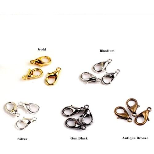 100pcs/lot Jewelry Findings Alloy Antique Bronze/gold/Rhodium Lobster Clasp Hooks for Necklace&bracelet Chain 10 12 14 16 18mm