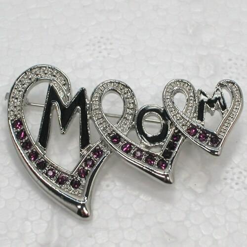 12pcs/lot Wholesale Fashion Brooch Rhinestone Enamel MOM Love Heart Pin brooches Jewelry Gift C101744
