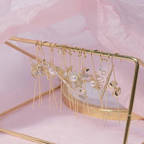 2020 New Design Trendy Geometric Simple Earrings for Women Korean Fashion Rhinestone Piercing Holidy Party Single Earring