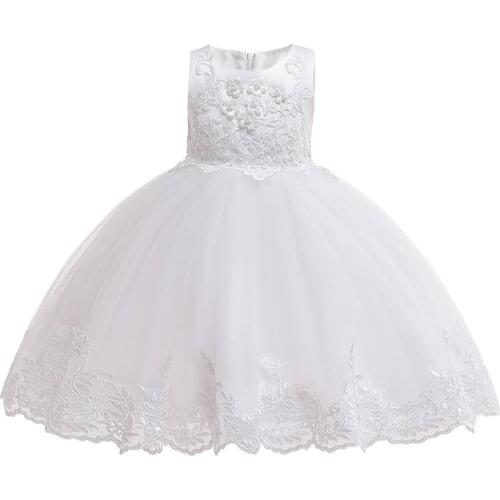 2021 Flower Kids Dress For Girls White Lace Embroidery Wedding Dress Birthday Little Girl Ceremony Party Dress Children Clothing