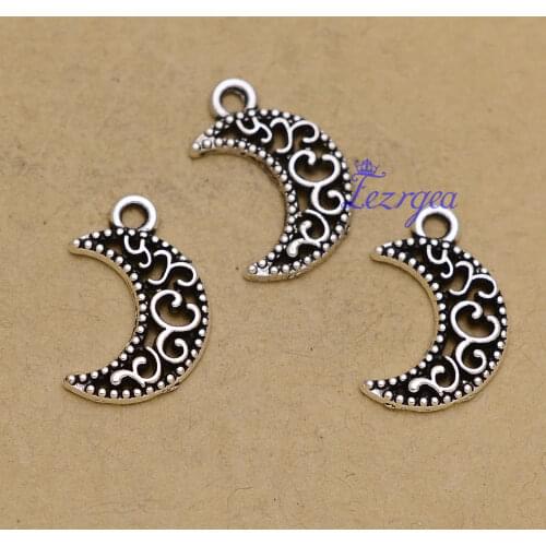 50pcs/lot--18x12mm, moon cham,Antique silver plated Carved Moon charms,DIY supplies,Jewelry accessories