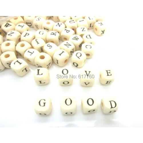 Free shipping-300PCs Natural Square Shape Alphabet/ Letter "A-Z" Cube Wood Beads 8x8mm(2/8"x2/8") D0130