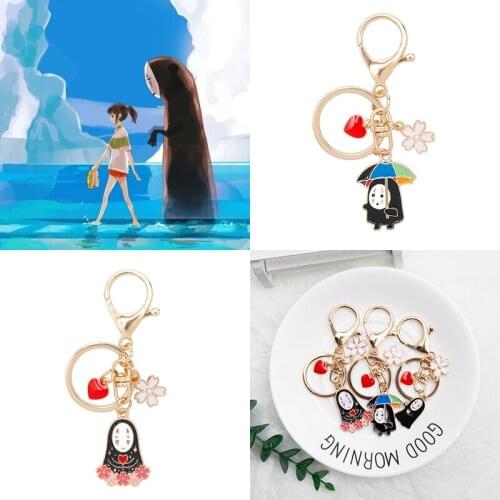 Spirited Away No Face Man Keychain Metal Japan Anime Cartoon Sakura Umbrella Heart Key Ring Bag Key Chain friends Gift Jewelry