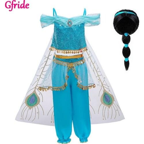 Girls Jasmine Costume For Kids Christmas Cosplay Princess Dress Set Indian Belly Dance Costume Girls Fancy Dress Up Party Cothes