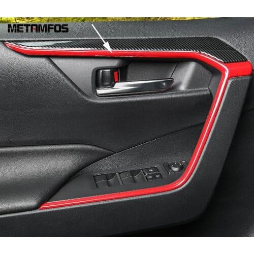For Toyota Rav4 Rav 4 2019 2020 2021 Inside Door Armrest Handle Cover Molding Trim Sticker Carbon Fiber Interior Car Accessories