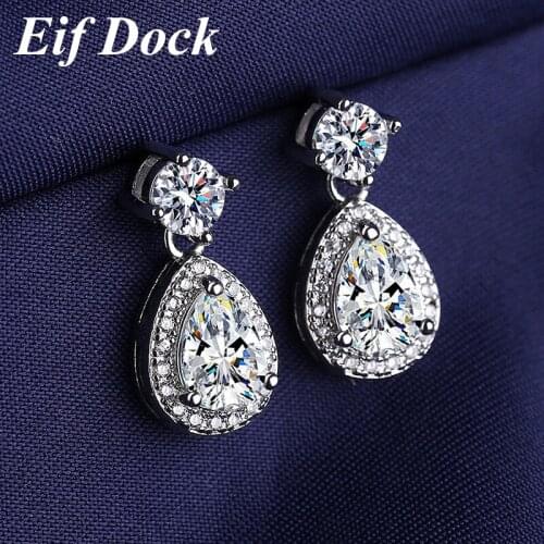 Eif Dock Silver Color Drop Earrings For Women Water Drop Clear Cubic Zirconia Wedding Engagement Bridal Jewelry Dangle Earring