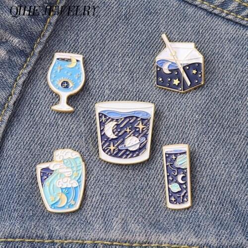 Ocean Space Enamel Pin Moon Star Planet Sea Wave Brooches Romantic Badges Backpack Caps Decor Gift for Women Men Jewelry